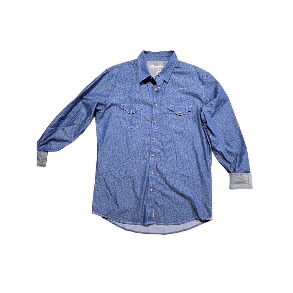 Wrangler Retro Premium Blue Floral Western Pearl Snap Long Sleeve Size 2XT
